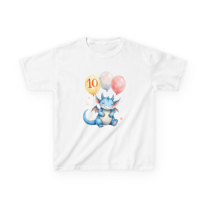 Kids 10th Birthday Dragon T-Shirt – Cute Blue Dragon with Balloons