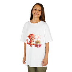 Kids Tee — Cute Red Dragon with Gifts “Happy 11th” Birthday Shirt