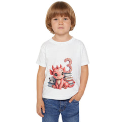 Toddler T-Shirt — Cute Pink Dragon 3rd Birthday Tee with Books