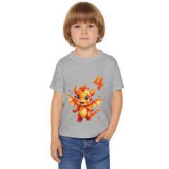 4th Birthday Toddler T‑Shirt — Cute Orange Dragon Birthday Tee