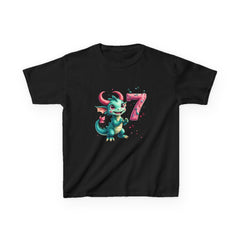 Kids Birthday Tee — Cute Green Dragon with Number 7