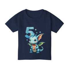 5th Birthday Dragon Toddler T-Shirt — Cute Blue Dragon Age 5 Tee