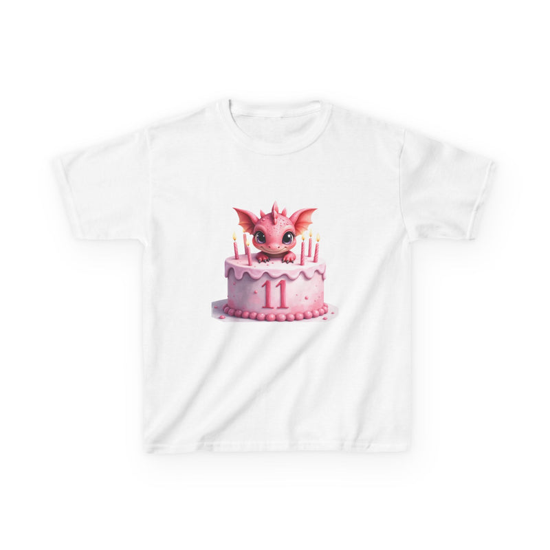 Kids Birthday Tee — Pink Dragon Cake with Number 11
