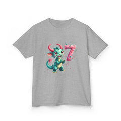 Kids Birthday Tee — Cute Green Dragon with Number 7