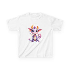 Kids' Cute Purple Dragon T‑Shirt — Adorable Birthday Number 9 Tee