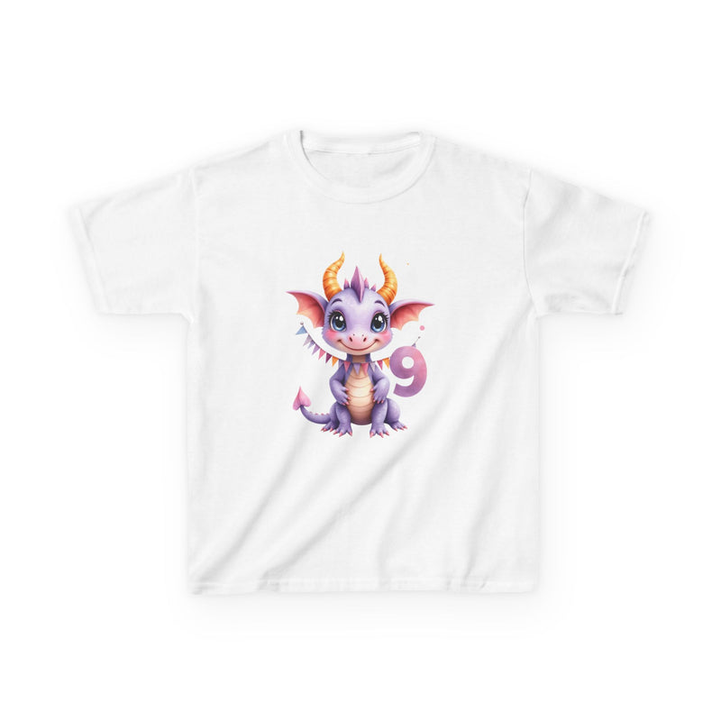Kids' Cute Purple Dragon T‑Shirt — Adorable Birthday Number 9 Tee