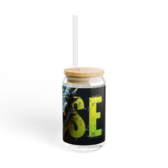 Dragon Eyes 16oz Sipper Glass — Bold Fantasy Drink Jar with 'RISE' Accent
