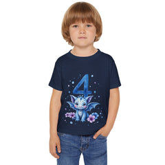 4th Birthday Toddler T-Shirt — Cute Blue Dragon Number Four