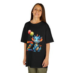 Kids Tee — Cute Blue Dragon with Number 7 & Balloons Birthday Shirt