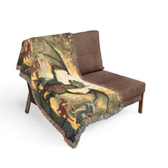 Dragon Family of 5, one adult. Woven Blanket — Fantasy Throw