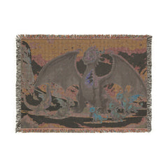 Dragon Family of 6, one parent. Woven Blanket — Fantasy Dragon Throw