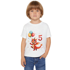 5th Birthday Dragon Toddler T-Shirt — Cute Red Dragon with Balloons