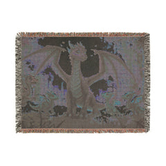 Dragon Family of 5, one adult. Woven Blanket — Fantasy Throw