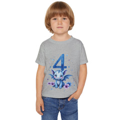 4th Birthday Toddler T-Shirt — Cute Blue Dragon Number Four