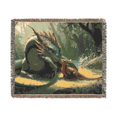 Dragon family of 2 Woven Blanket — Mythic Forest Fantasy Throw