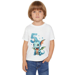 5th Birthday Dragon Toddler T-Shirt — Cute Blue Dragon Age 5 Tee