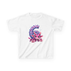Kids Dragon Birthday Tee — Pink Cute Dragon with Number 6 and Gifts