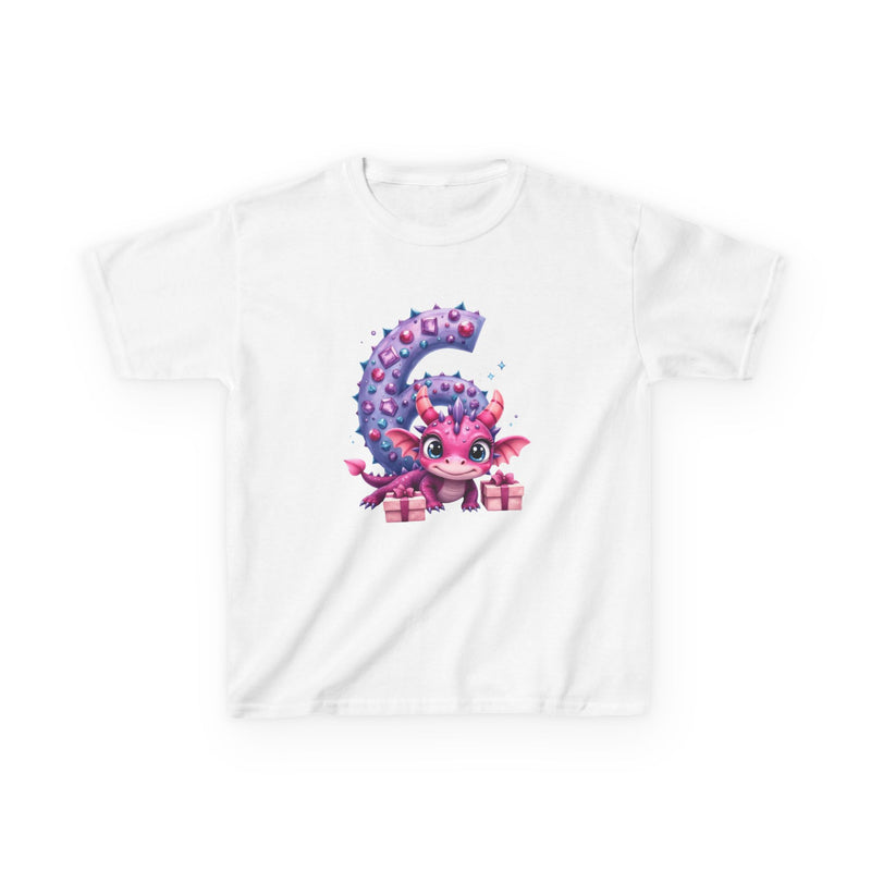 Kids Dragon Birthday Tee — Pink Cute Dragon with Number 6 and Gifts