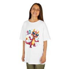 Kids 10th Birthday Dragon T‑Shirt — Cute Party Dragon with Sunglasses