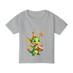 4th Birthday Dragon Toddler T-Shirt — Cute Party Dino with Cake