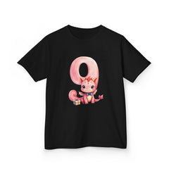 Kids Birthday Number 9 Tee — Cute Pink dragon with Balloon Number 9