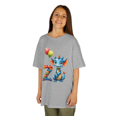 Kids Tee — Cute Blue Dragon with Number 7 & Balloons Birthday Shirt