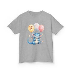 Kids 10th Birthday Dragon T-Shirt – Cute Blue Dragon with Balloons