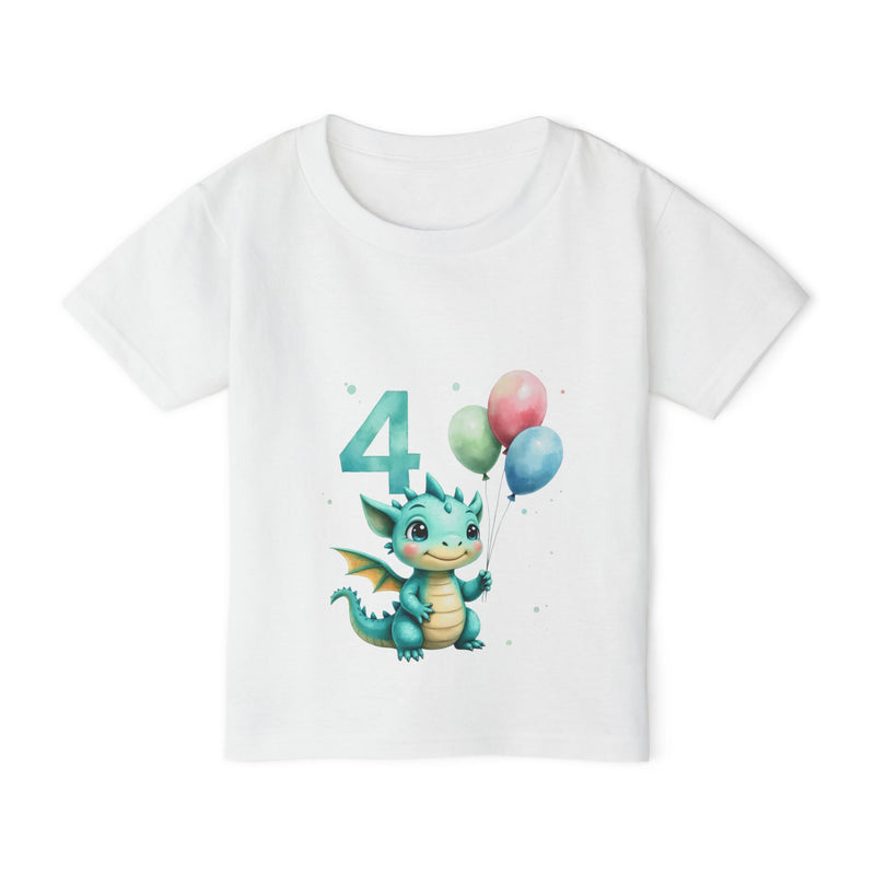 Toddler T-Shirt — Cute Blue Dragon 4th Birthday Tee with Balloons