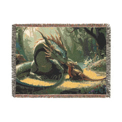Dragon family of 2 Woven Blanket — Mythic Forest Fantasy Throw