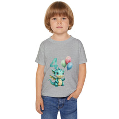 Toddler T-Shirt — Cute Blue Dragon 4th Birthday Tee with Balloons