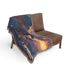 Dragon family of 4, one adult Woven Blanket — Fantasy Dragon Throw