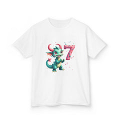 Kids Birthday Tee — Cute Green Dragon with Number 7
