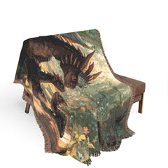 Dragon family of 3, one adult. Woven Blanket — Fantasy Forest Throw