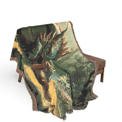 Dragon family of 2 Woven Blanket — Mythic Forest Fantasy Throw