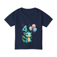 Toddler T-Shirt — Cute Blue Dragon 4th Birthday Tee with Balloons