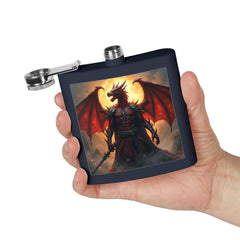 Red Dragon Warrior Flask — 6oz Stainless Steel Hip Flask with Fiery Dragon Design