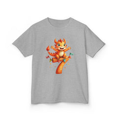 Kids' 7th Birthday Dragon T‑Shirt — Cute Orange Dragon on Number 7