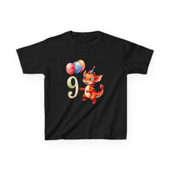 Kids 9th Birthday Dragon T-Shirt — Cute Party Dragon with Balloons