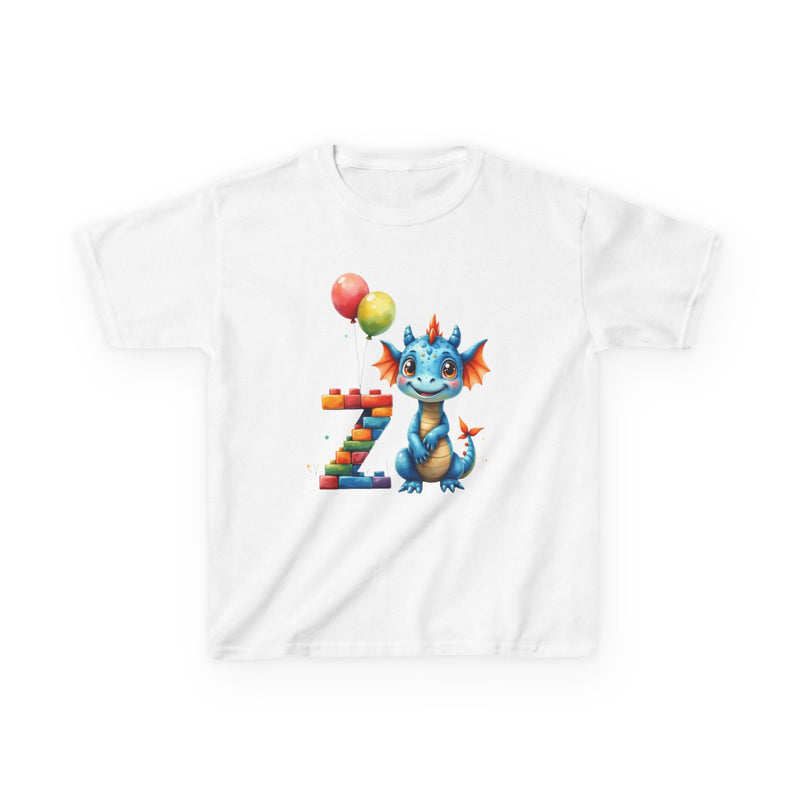Kids Tee — Cute Blue Dragon with Number 7 & Balloons Birthday Shirt