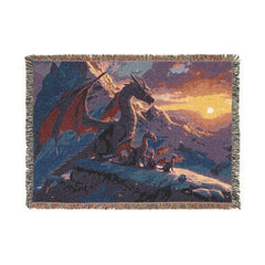 Dragon family of 4, one adult Woven Blanket — Fantasy Dragon Throw