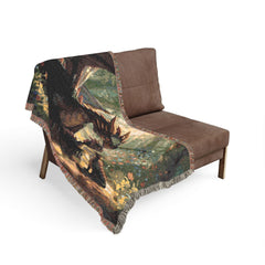 Dragon family of 3, one adult. Woven Blanket — Fantasy Forest Throw