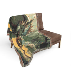 Dragon family of 2 Woven Blanket — Mythic Forest Fantasy Throw