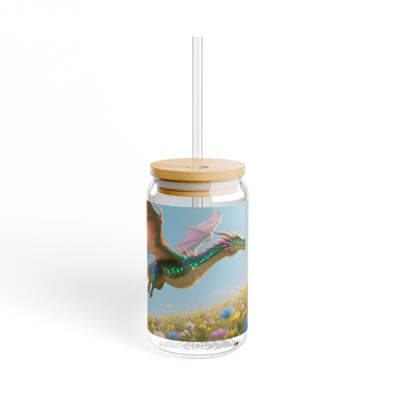 Dragon Flight 16oz Sipper Glass — Colorful Fantasy Dragon with Bamboo Lid & Straw