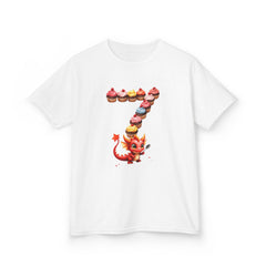 Kids Cupcake Number 7 T-Shirt — Cute Red Dragon Birthday Tee