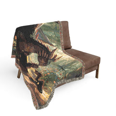 Dragon family of 3, one adult. Woven Blanket — Fantasy Forest Throw