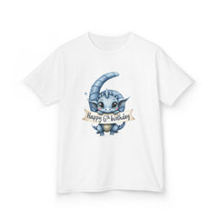 Kids Tee — Cute Blue Dragon "Happy 6th Birthday" Shirt