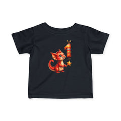 Infant Tee — Cute Red Dragon First Birthday Shirt (Number 1 Candle)