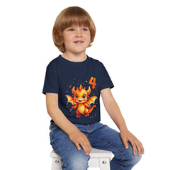 4th Birthday Toddler T‑Shirt — Cute Orange Dragon Birthday Tee