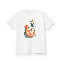 Kids 10th Birthday T-Shirt — Cute dragon Painting '10' Design