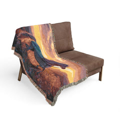 Unicorn Woven Blanket — Mystical Sunset & Twilight Horse Tapestry Throw